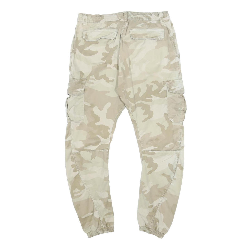 URBAN CLASSICS Mens Slim Beige Camo Cargo Trousers W34 L29 Casual Zip Cotton