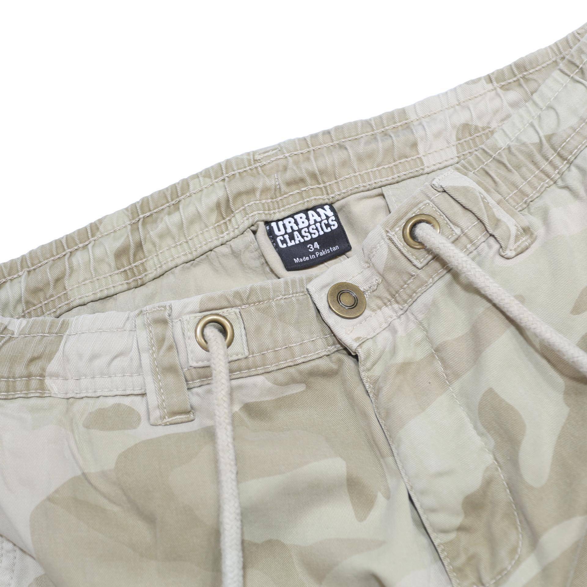 URBAN CLASSICS Mens Slim Beige Camo Cargo Trousers W34 L29 Casual Zip Cotton