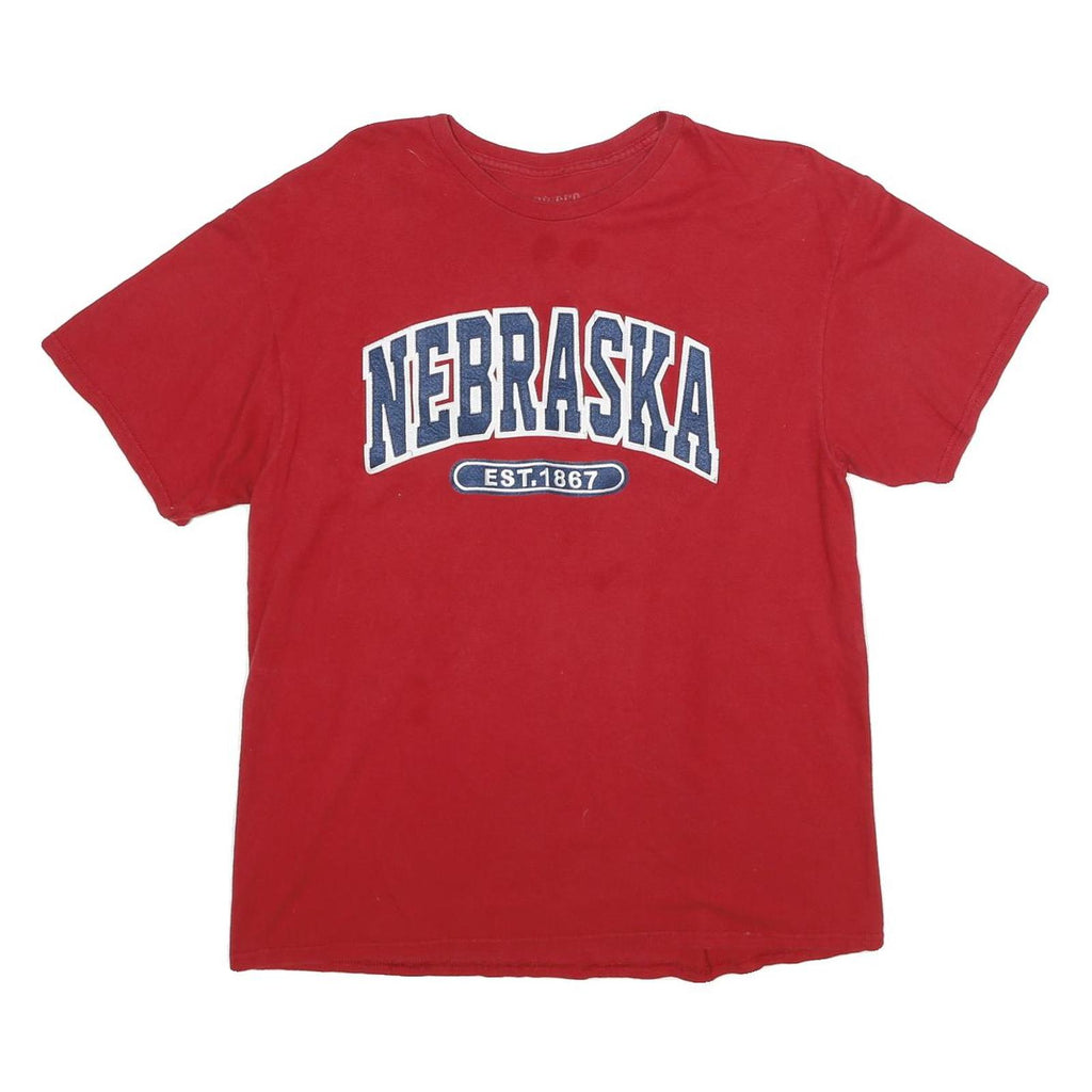 BAISCO Mens Red Nebraska Graphic T-Shirt L Short Sleeve Crew Neck Casual Cotton