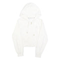 JUICY COUTURE Womens White Full Zip Hoodie L Velvet Glitter Logo Cropped