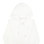 JUICY COUTURE Womens White Full Zip Hoodie L Velvet Glitter Logo Cropped