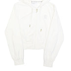 JUICY COUTURE Womens White Full Zip Hoodie L Velvet Glitter Logo Cropped