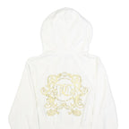 JUICY COUTURE Womens White Full Zip Hoodie L Velvet Glitter Logo Cropped