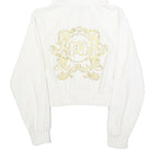 JUICY COUTURE Womens White Full Zip Hoodie L Velvet Glitter Logo Cropped