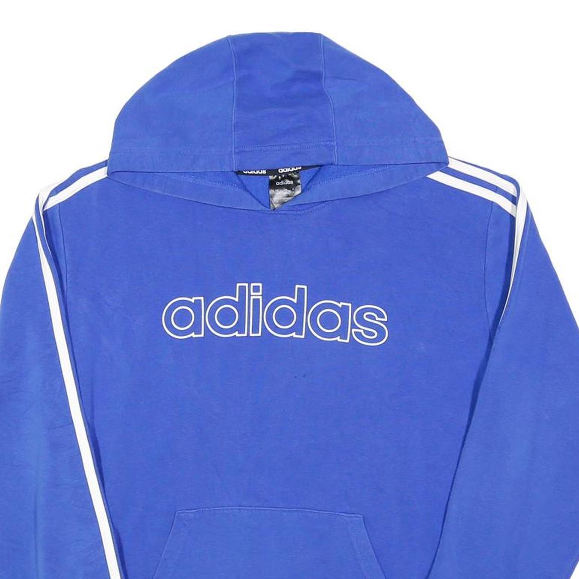 ADIDAS Mens Blue Hoodie M Cotton Blend Pullover Stripe Retro Logo