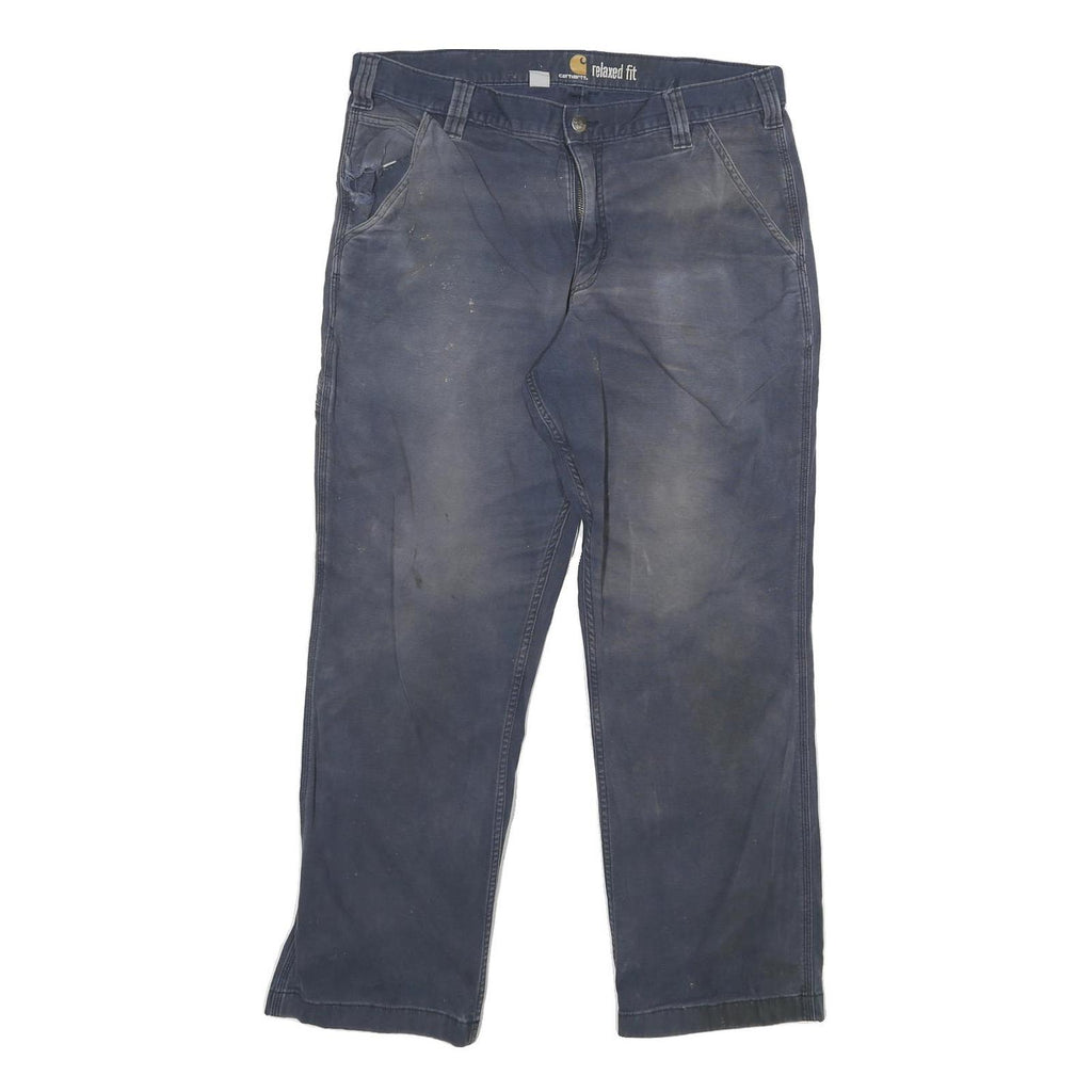 CARHARTT Mens Cotton Blend Navy Relaxed Fit Straight Leg Trousers W32 L28