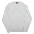 POLO RALPH LAUREN Mens Grey Plain V Neck Basic Knit Jumper 2XL Cotton Classic