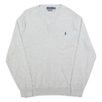 POLO RALPH LAUREN Mens Grey Plain V Neck Basic Knit Jumper 2XL Cotton Classic