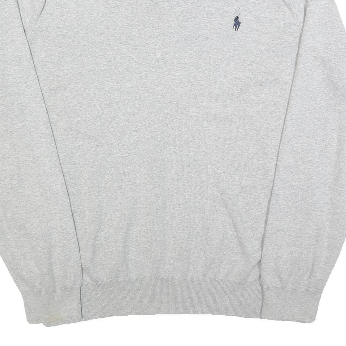 POLO RALPH LAUREN Mens Grey Plain V Neck Basic Knit Jumper 2XL Cotton Classic