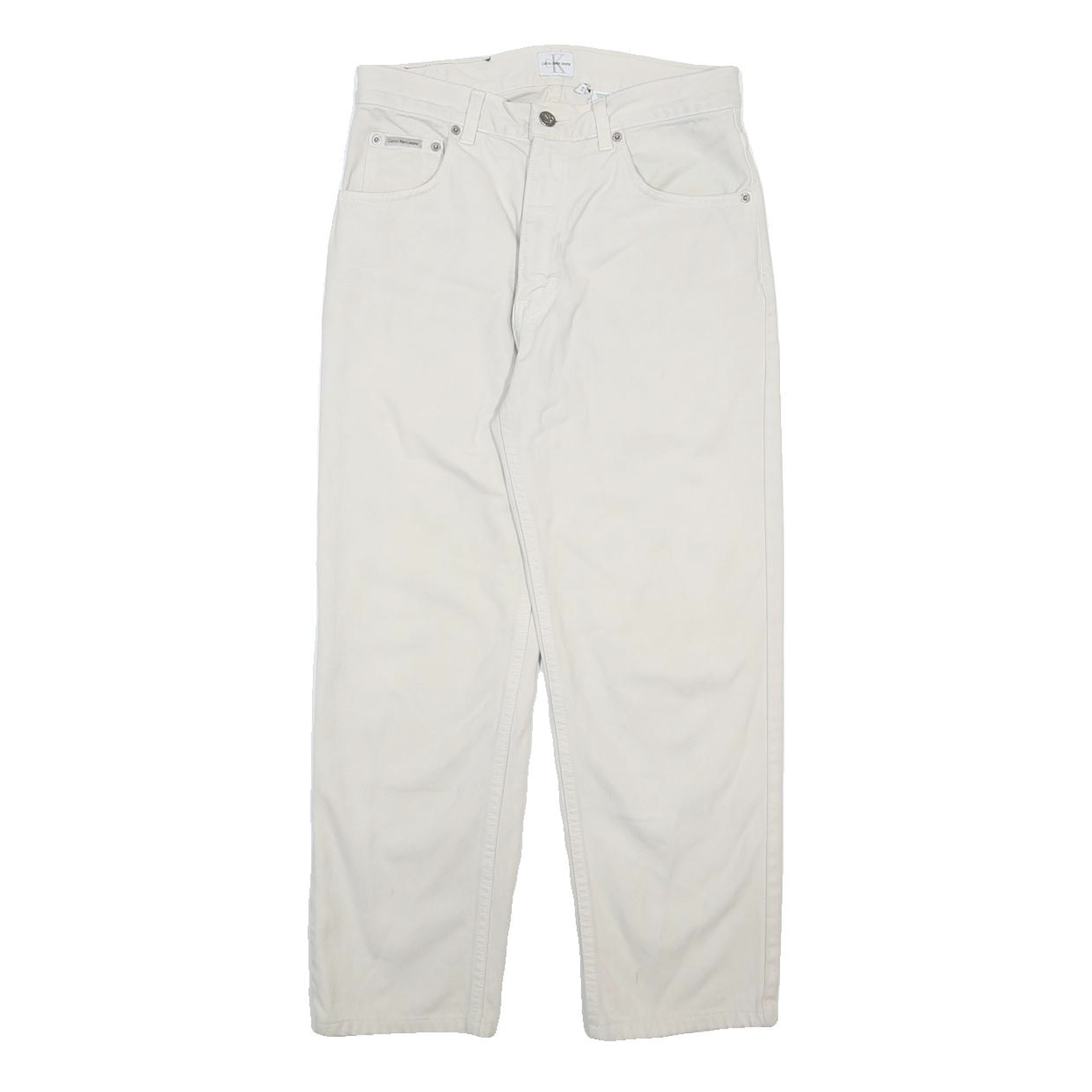 CALVIN KLEIN JEANS Mens Relaxed White Denim W29 L26 Casual Cotton Zip Closure