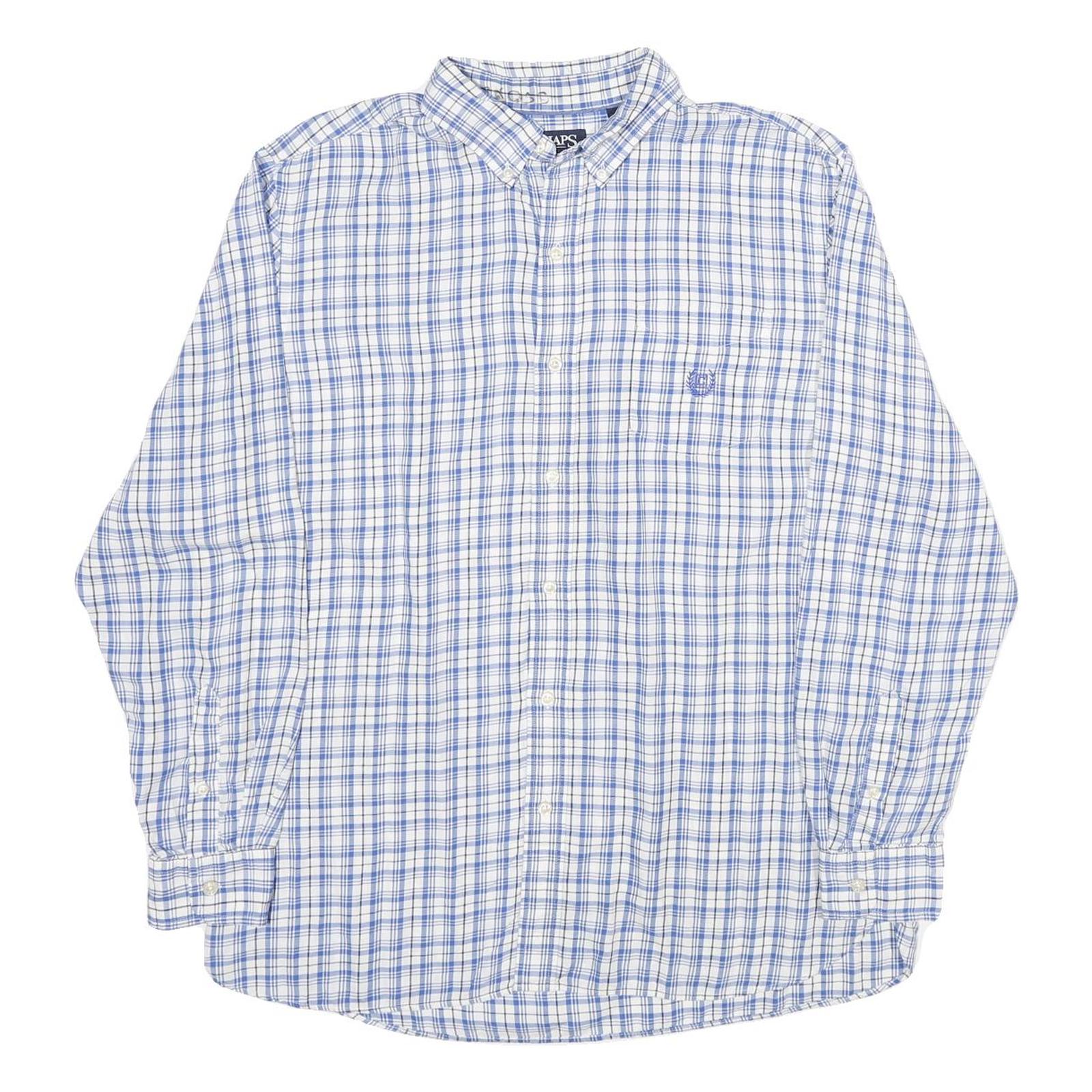 CHAPS Mens Blue Check Shirt L Button-Down Collar Long Sleeve Cotton Classic