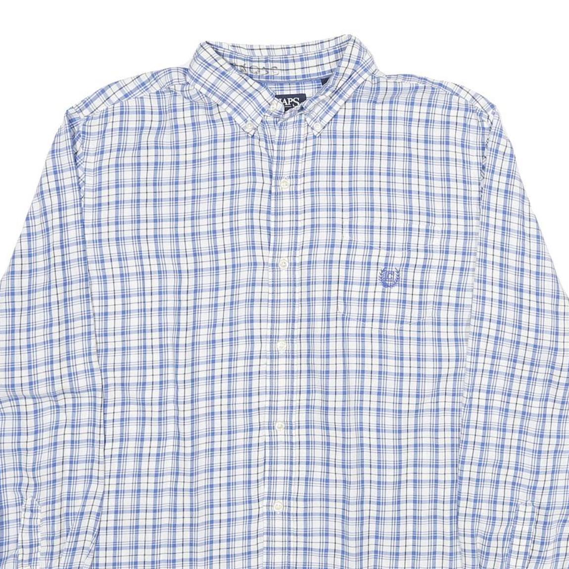 CHAPS Mens Blue Check Shirt L Button-Down Collar Long Sleeve Cotton Classic