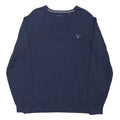 GANT Mens Blue Plain V-Neck Basic Knit Jumper L Cotton Blend Classic