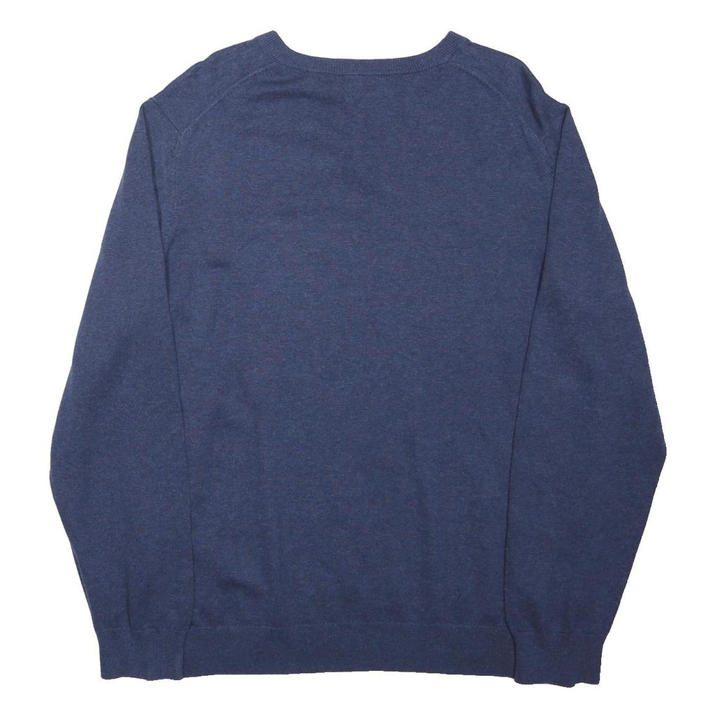 GANT Mens Blue Plain V-Neck Basic Knit Jumper L Cotton Blend Classic