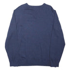 GANT Mens Blue Plain V-Neck Basic Knit Jumper L Cotton Blend Classic
