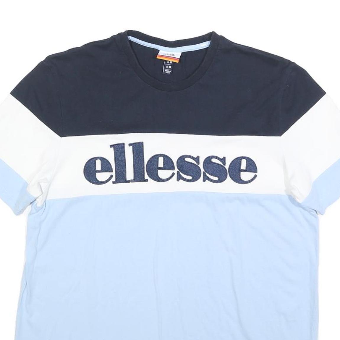 ELLESSE Mens Blue & White Colour Block Cotton T-Shirt M Short Sleeve Crew Neck