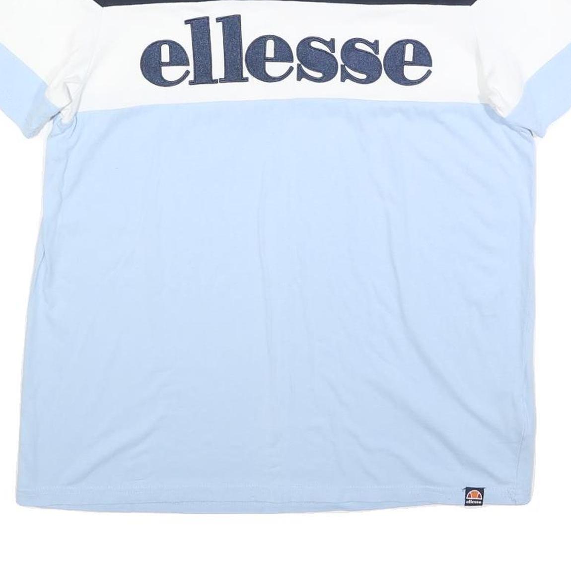 ELLESSE Mens Blue & White Colour Block Cotton T-Shirt M Short Sleeve Crew Neck