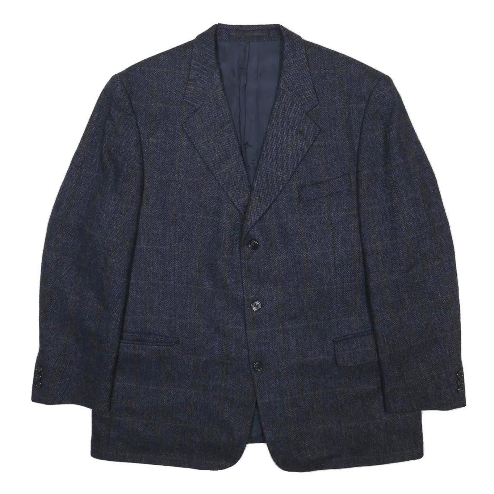CANDA Mens Blue Wool Checked Classic Jacket XL Button Closure Tailored Fit