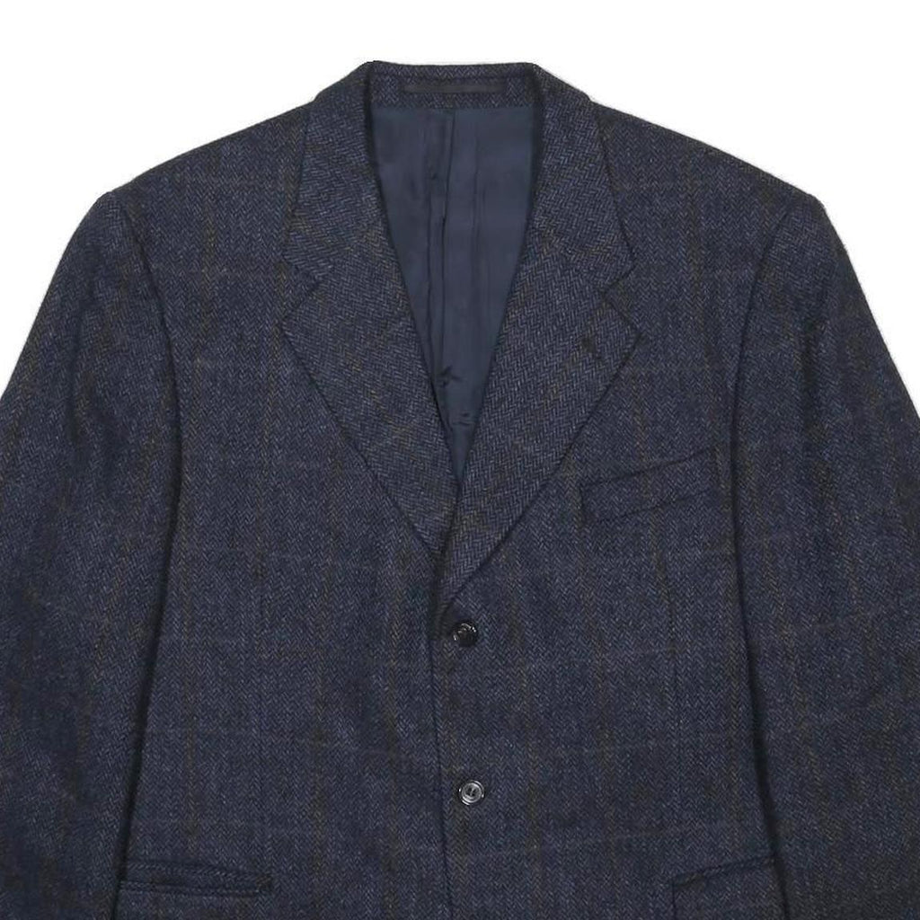 CANDA Mens Blue Wool Checked Classic Jacket XL Button Closure Tailored Fit