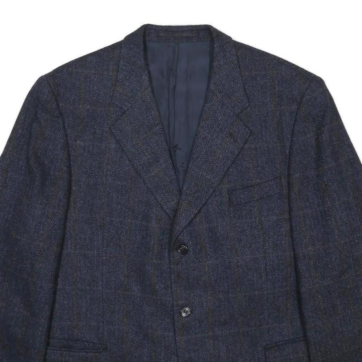 CANDA Mens Blue Wool Checked Classic Jacket XL Button Closure Tailored Fit