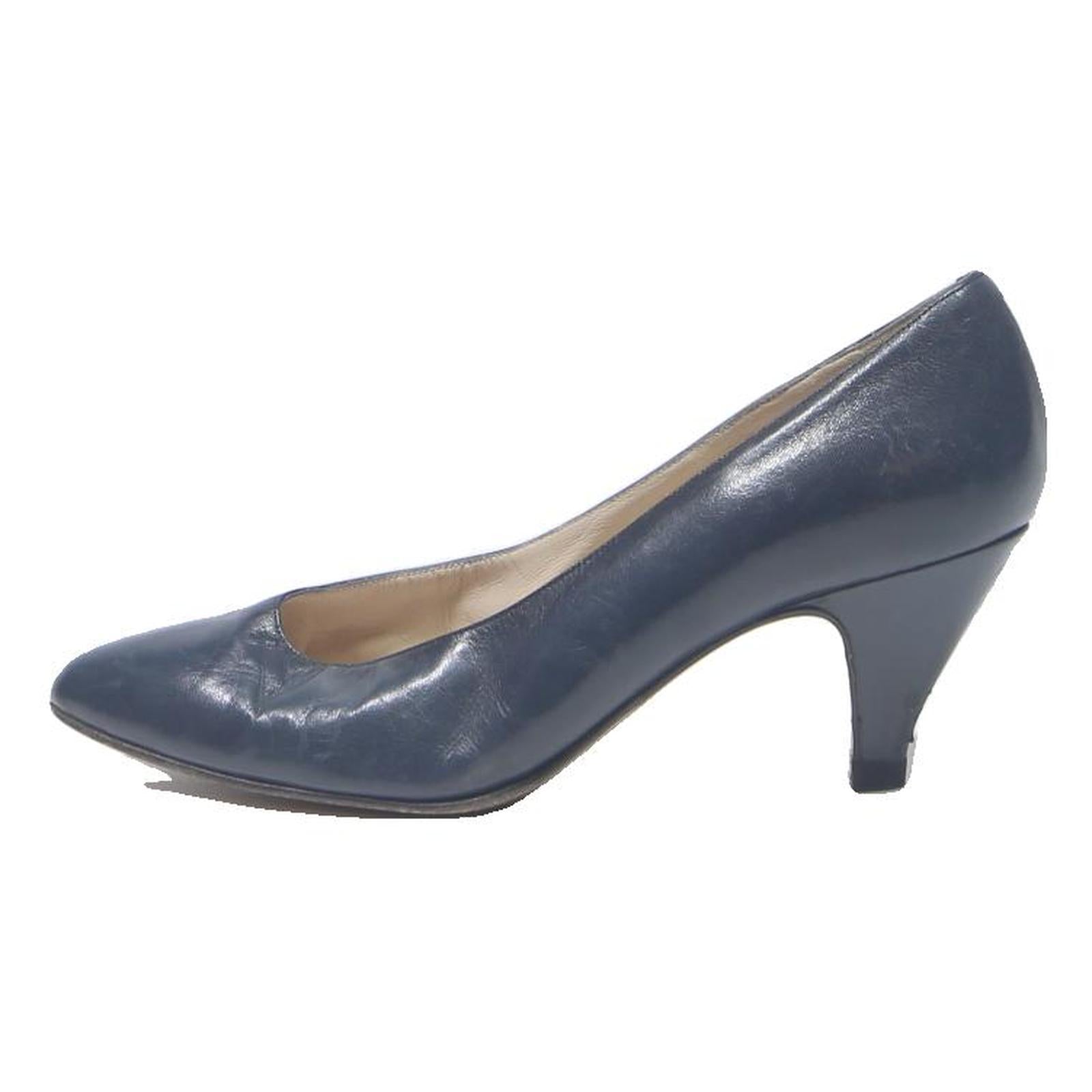 CORRADO MARETTO Womens Elegant Classic Leather Navy Blue Court Shoes UK 2 Smart