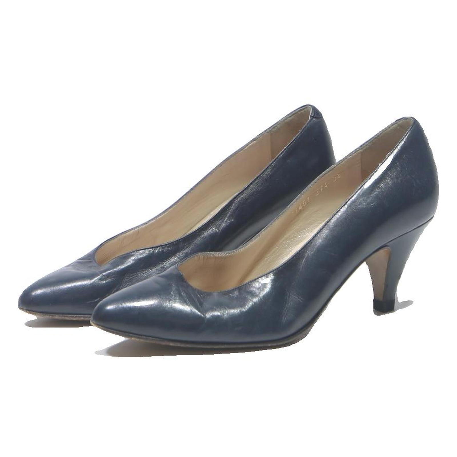 CORRADO MARETTO Womens Elegant Classic Leather Navy Blue Court Shoes UK 2 Smart