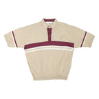 CLASSICS Mens Beige & Maroon Striped Short Sleeve Polo Shirt M Cotton Blend