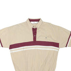 CLASSICS Mens Beige & Maroon Striped Short Sleeve Polo Shirt M Cotton Blend