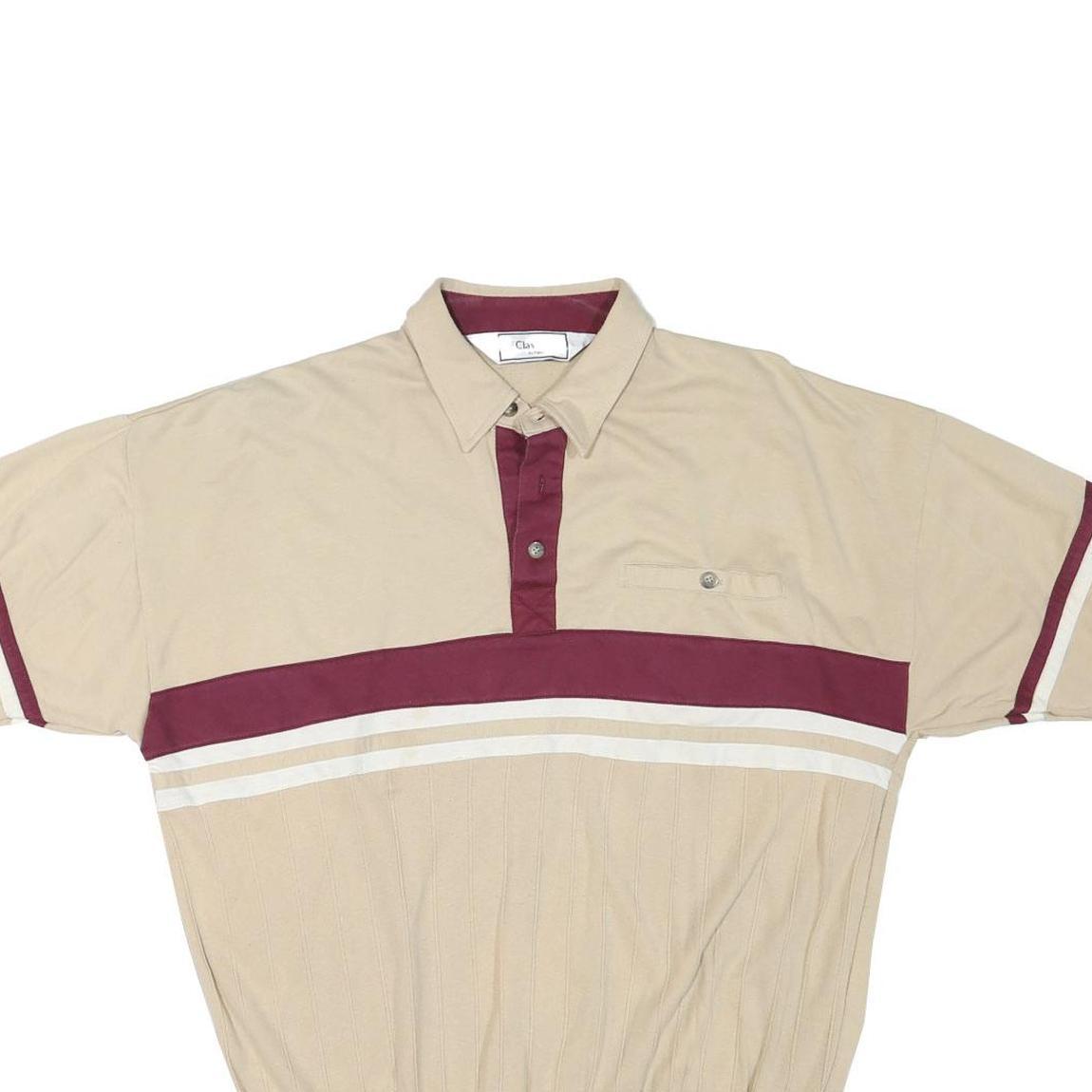 CLASSICS Mens Beige & Maroon Striped Short Sleeve Polo Shirt M Cotton Blend