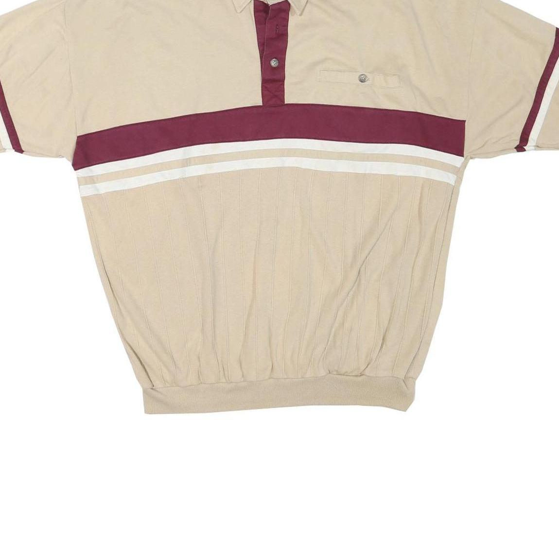CLASSICS Mens Beige & Maroon Striped Short Sleeve Polo Shirt M Cotton Blend