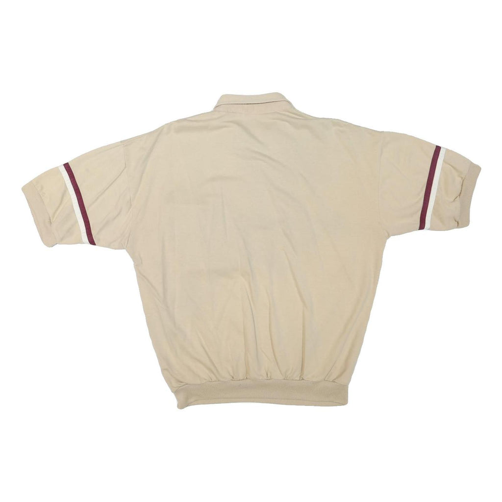 CLASSICS Mens Beige & Maroon Striped Short Sleeve Polo Shirt M Cotton Blend