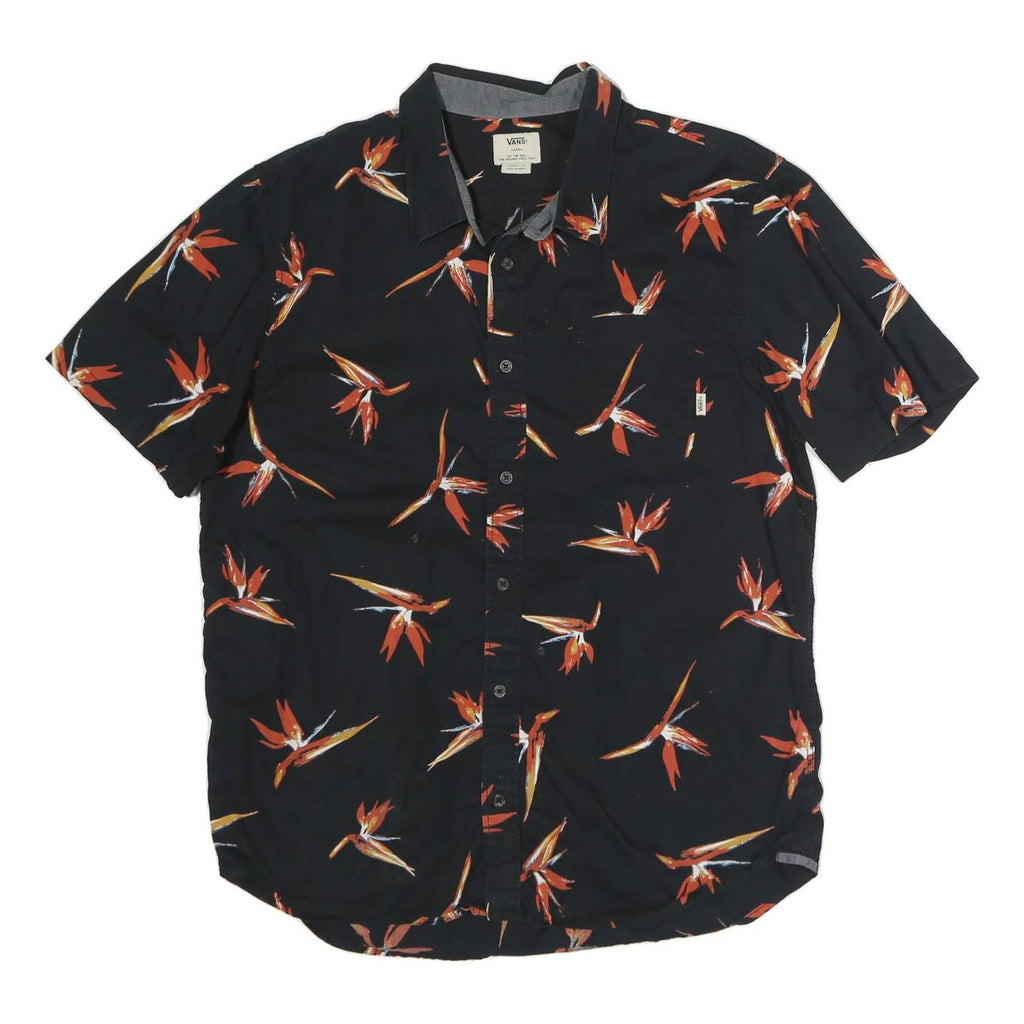 VANS Mens Black & Orange Floral Cotton Shirt L Summer Casual Button Down