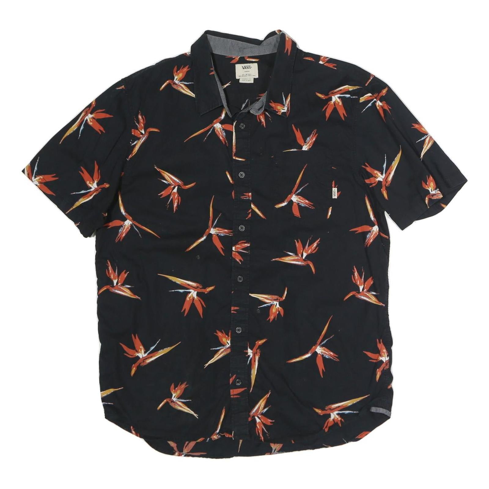 VANS Mens Black & Orange Floral Cotton Shirt L Summer Casual Button Down