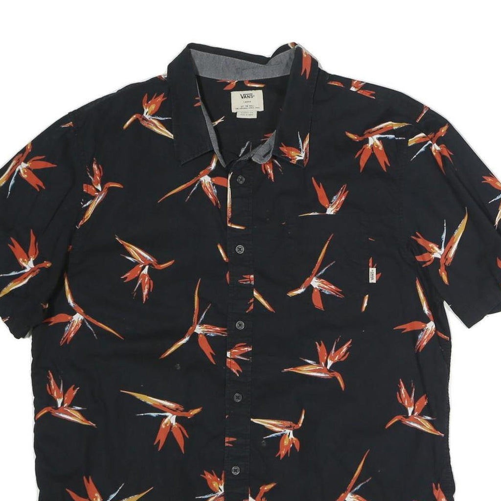 VANS Mens Black & Orange Floral Cotton Shirt L Summer Casual Button Down