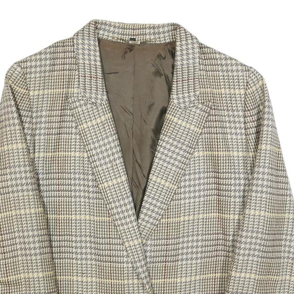 YOUR SIXTH SENSE Womens Brown & Beige Wool Check Button Jacket M Woven Tailored