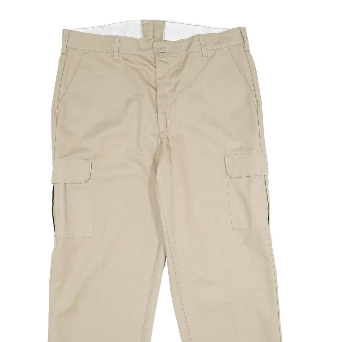 RED KAP Mens Regular Beige Cargo Trousers W38 L32 Polyester Blend Zip Pockets