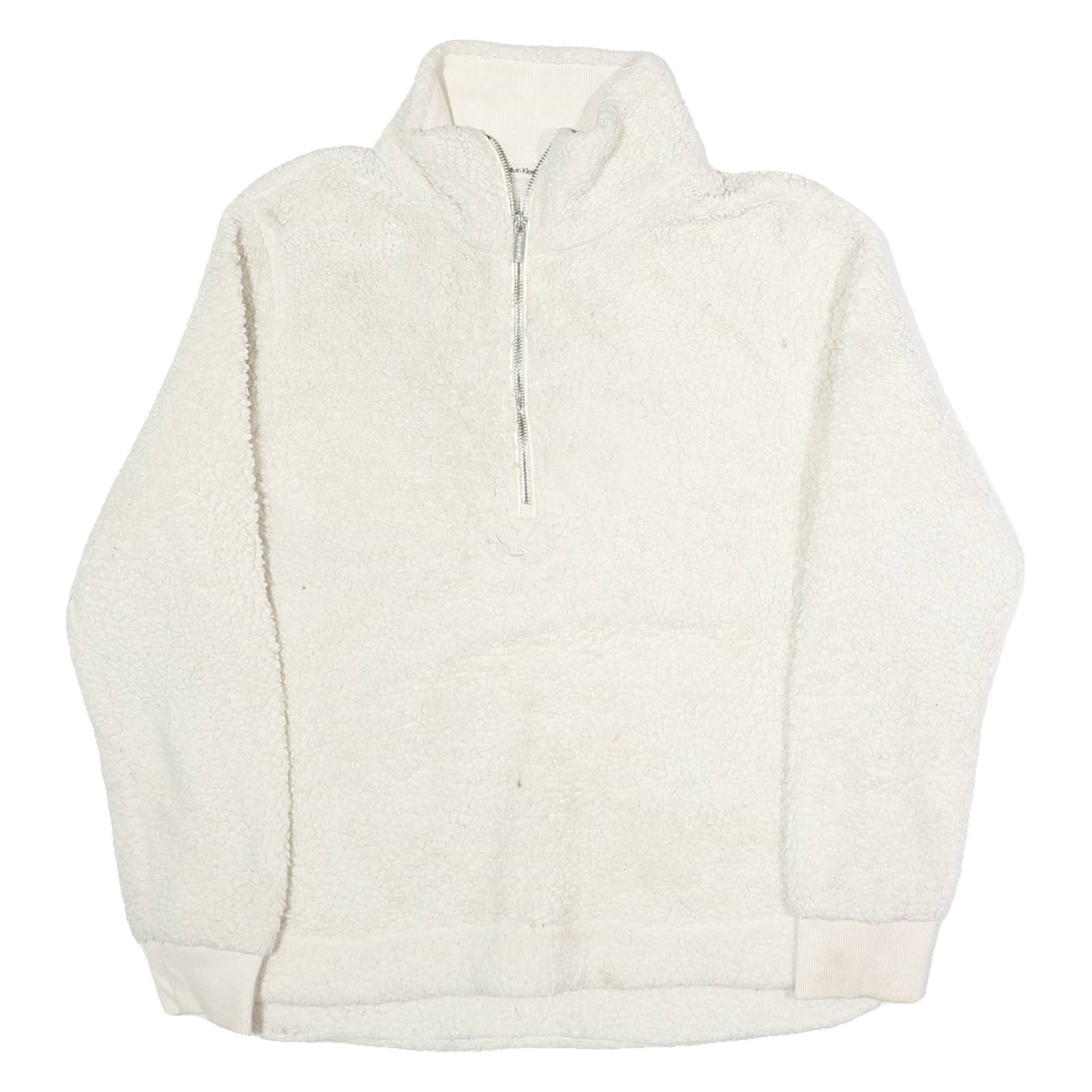 CALVIN KLEIN Womens White Plain Pullover Crew Neck Jumper S Soft Warm