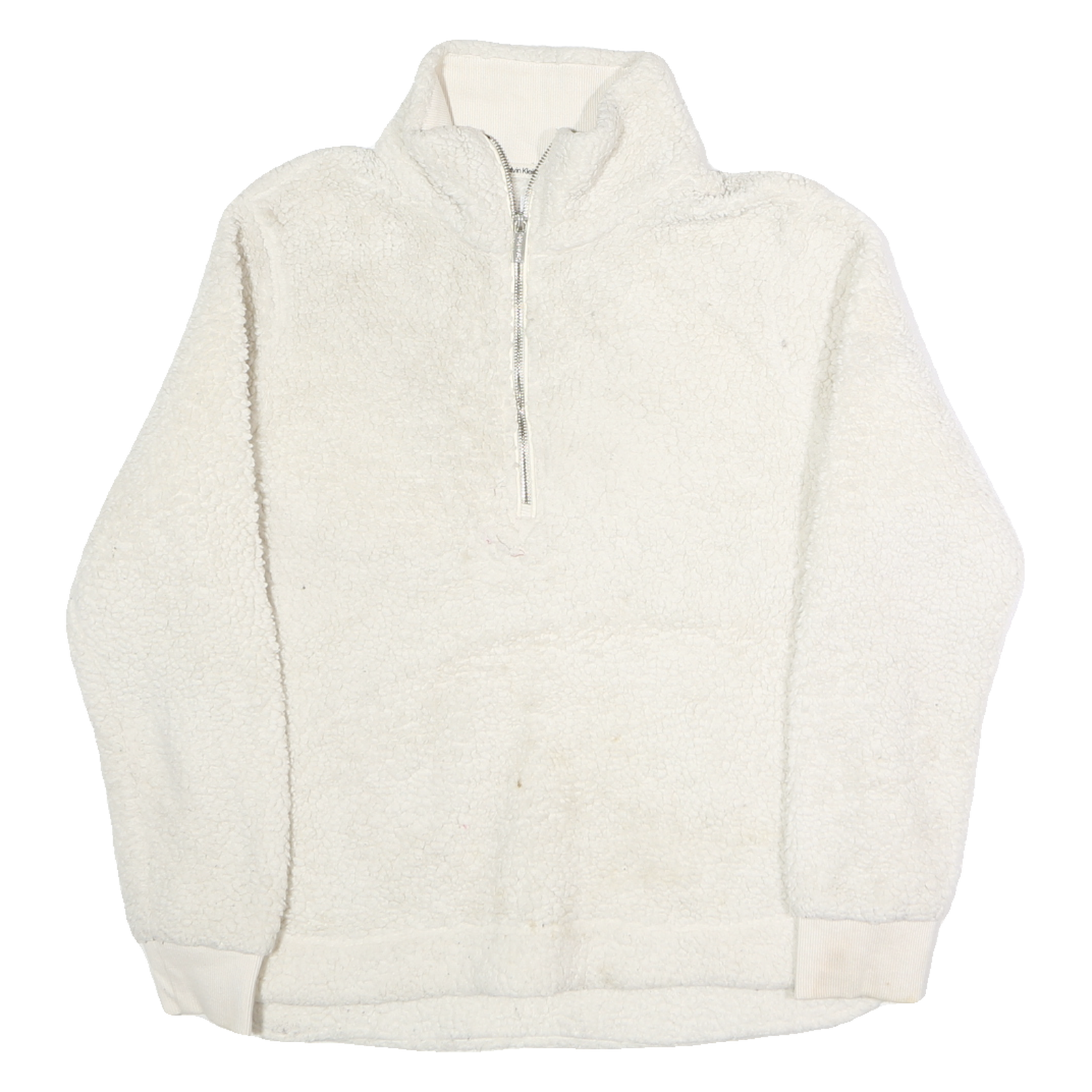 CALVIN KLEIN Womens White Plain Pullover Crew Neck Jumper S Soft Warm