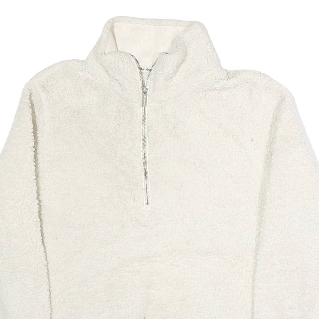 CALVIN KLEIN Womens White Plain Pullover Crew Neck Jumper S Soft Warm