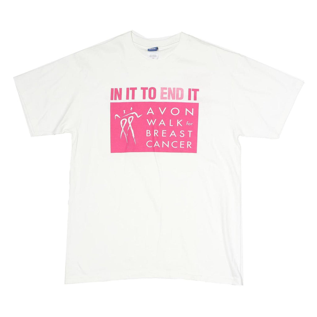 REEBOK Womens White & Pink Breast Cancer Awareness T-Shirt L Short Sleeve Crew