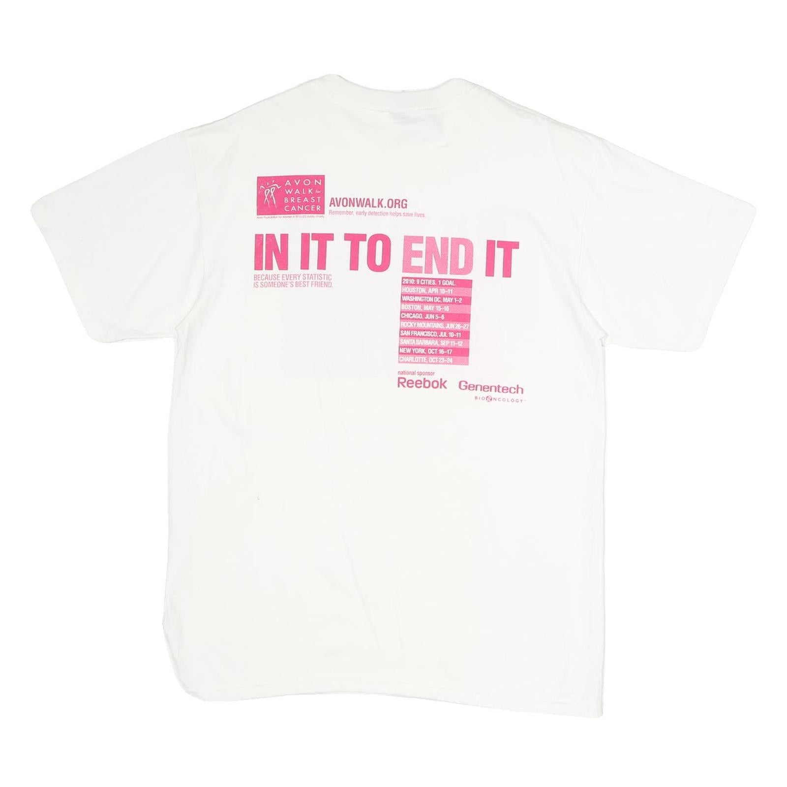 REEBOK Womens White & Pink Breast Cancer Awareness T-Shirt L Short Sleeve Crew