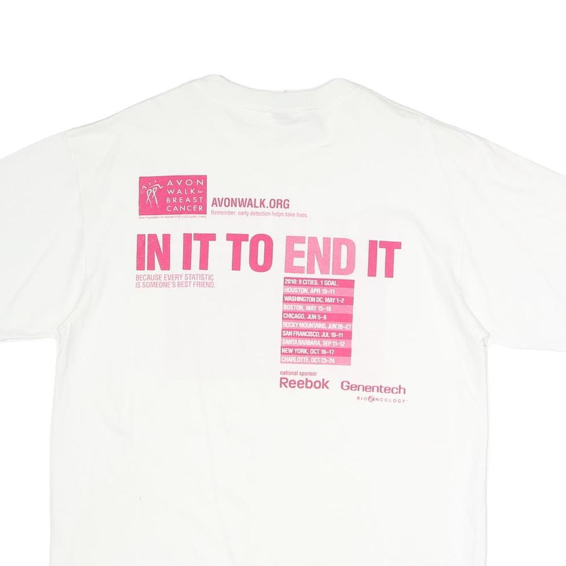 REEBOK Womens White & Pink Breast Cancer Awareness T-Shirt L Short Sleeve Crew