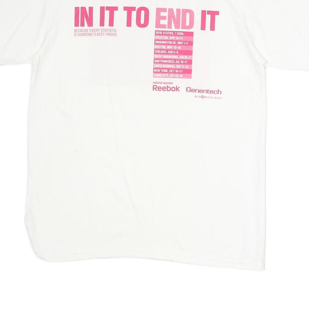 REEBOK Womens White & Pink Breast Cancer Awareness T-Shirt L Short Sleeve Crew