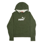 PUMA Mens Green Pullover Hoodie M Cotton Jersey Drawstring Pocket Relaxed Fit