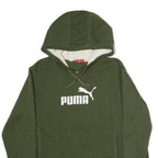 PUMA Mens Green Pullover Hoodie M Cotton Jersey Drawstring Pocket Relaxed Fit