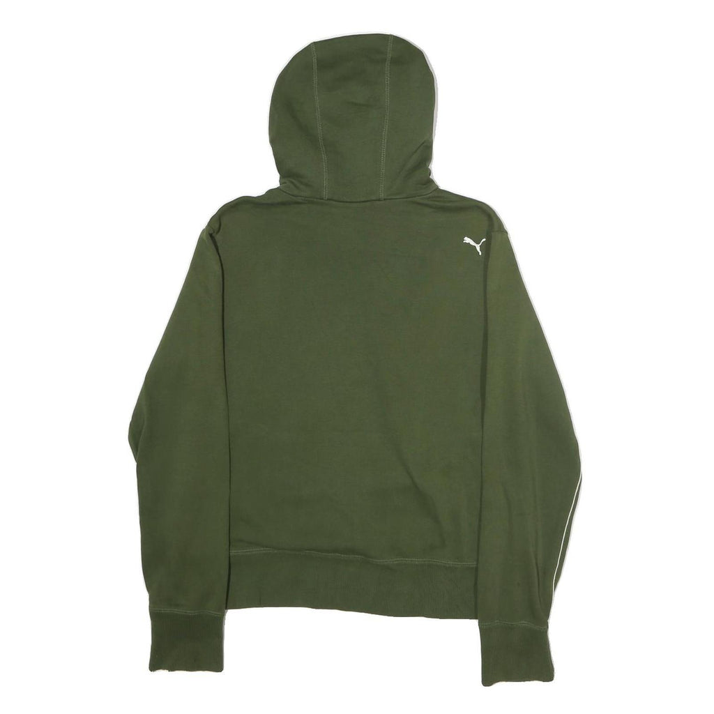 PUMA Mens Green Pullover Hoodie M Cotton Jersey Drawstring Pocket Relaxed Fit