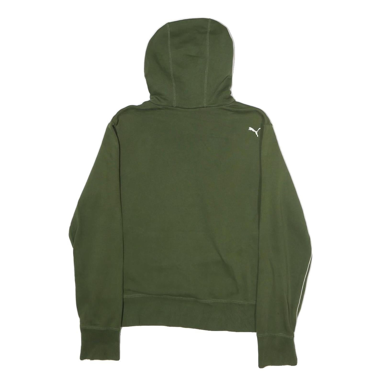 PUMA Mens Green Pullover Hoodie M Cotton Jersey Drawstring Pocket Relaxed Fit