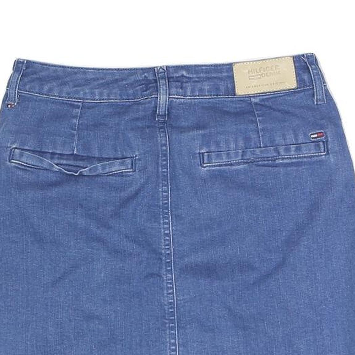 TOMMY HILFIGER Womens Blue Denim Mini Cotton Blend Skirt Button Front S Retro