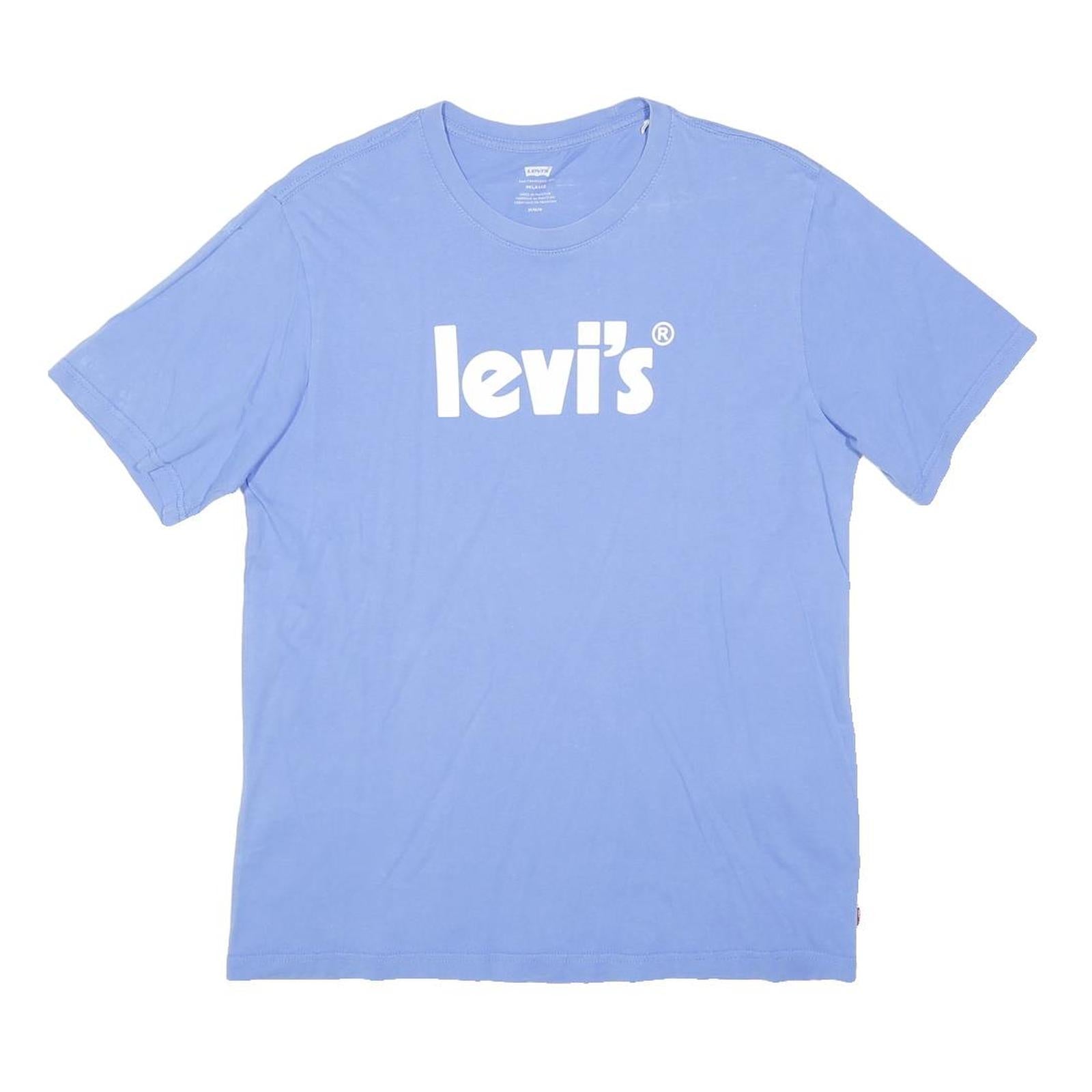 LEVI'S Mens Blue Cotton Blend T-Shirt M Short Sleeve Crew Neck Logo Print
