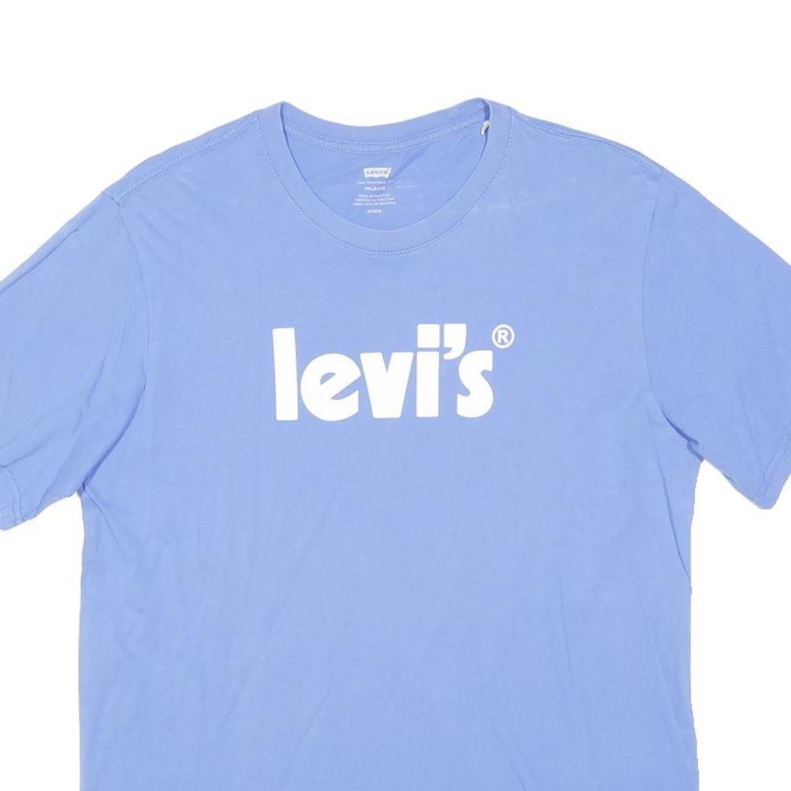 LEVI'S Mens Blue Cotton Blend T-Shirt M Short Sleeve Crew Neck Logo Print